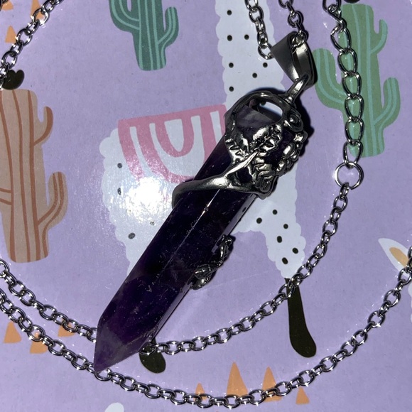 Amethyst Wrapped w/Silver Pendant & Necklace- Hand Made Mystical Healing Crystal - Picture 4 of 16